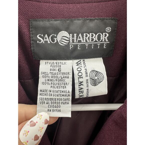 Sag Harbor Womens Blazer Size 6 Purple Pure Wool Three Button Up - Picture 6 of 12